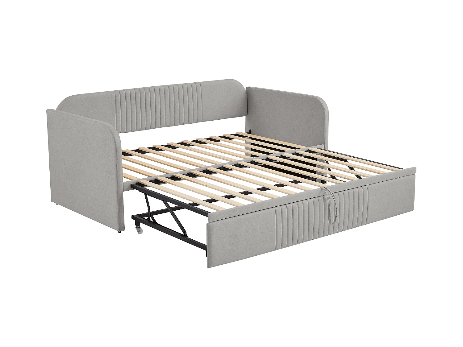 Sofá cama acolchado 90/180x190 cm, cama infantil/adulto de lino, cómoda, sin colchón, gris claro