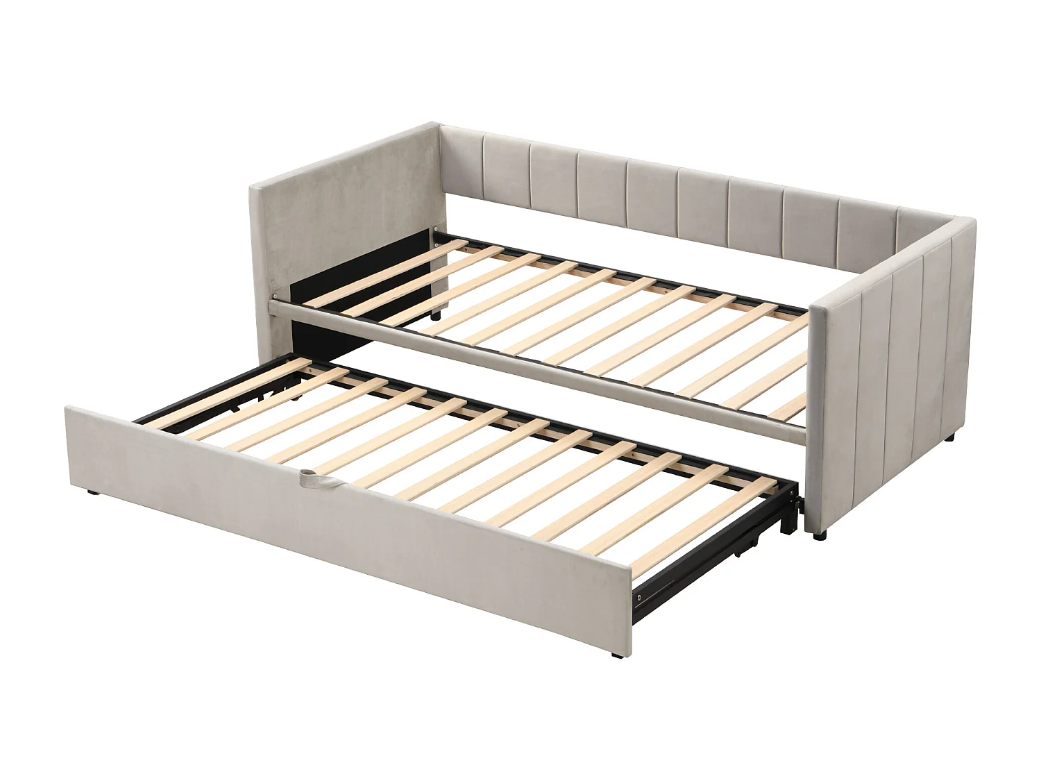 Lit banquette enfant 90/180x200 cm gris clair en velours, lit gigogne multifonction, sans matelas