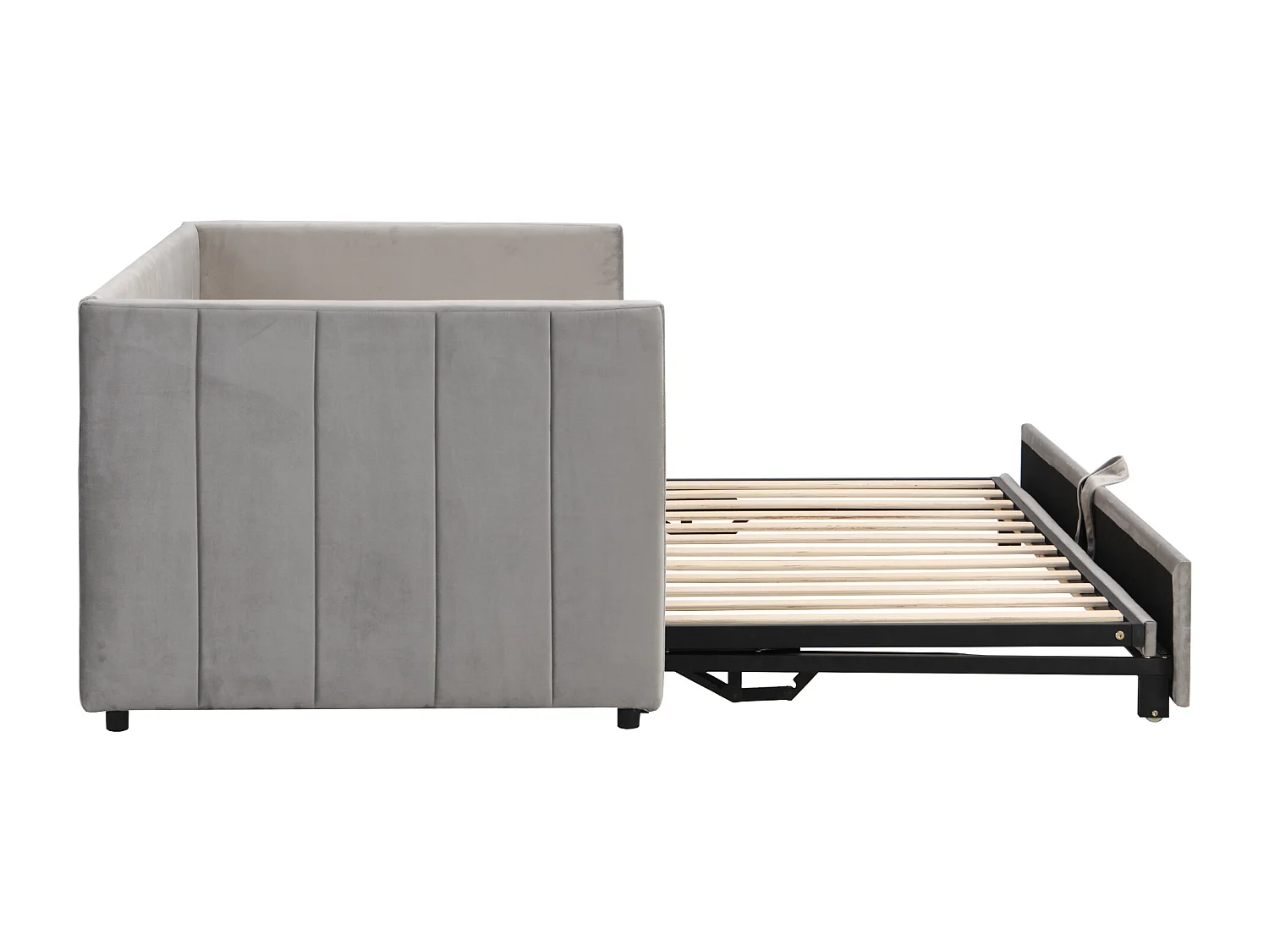 Lit banquette enfant 90/180x200 cm gris clair en velours, lit gigogne multifonction, sans matelas
