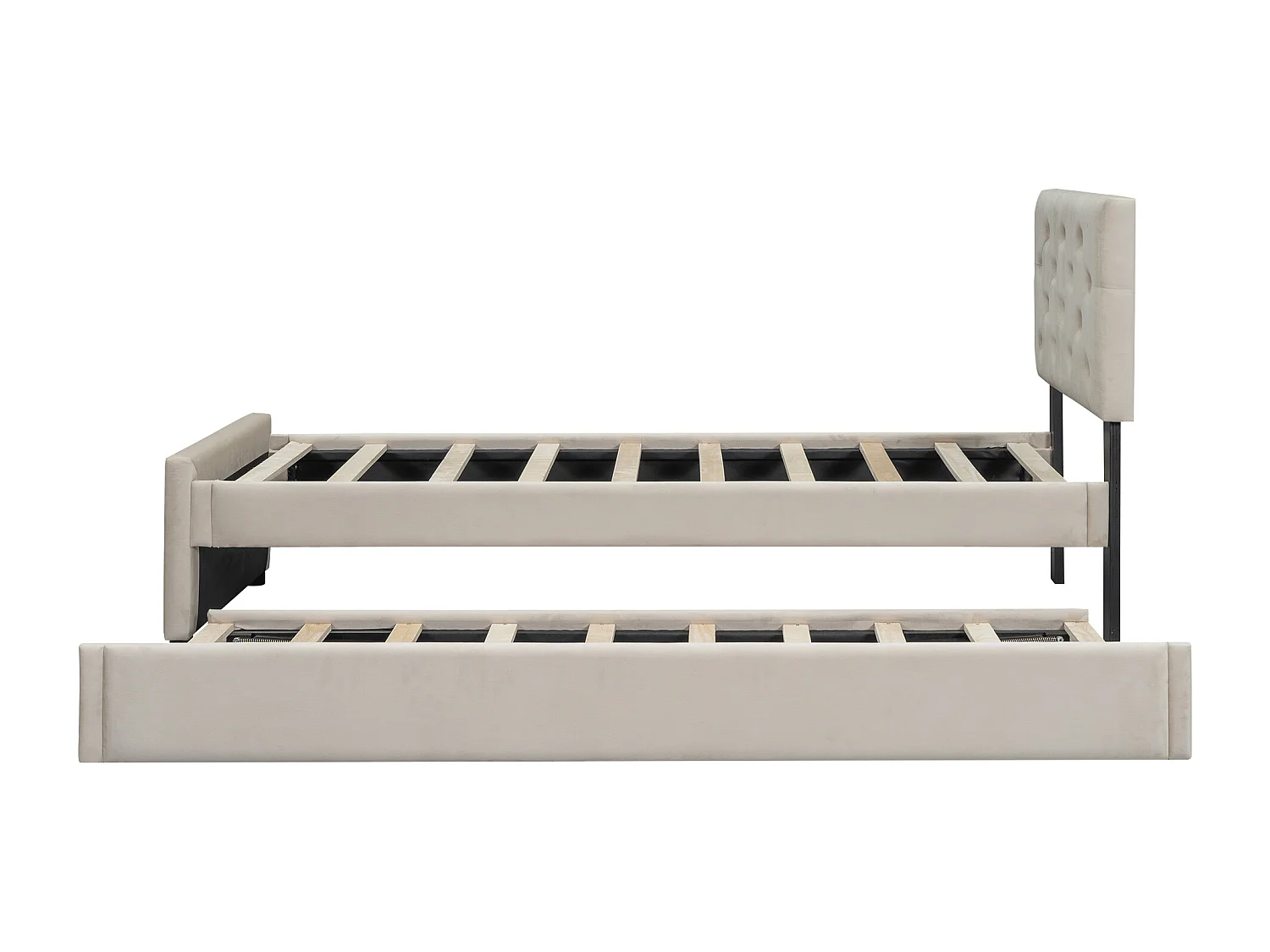 Letto imbottito 90x200 cm in velluto con letto estraibile 90x190 cm, rete a doghe, letto per bambini beige, senza materasso