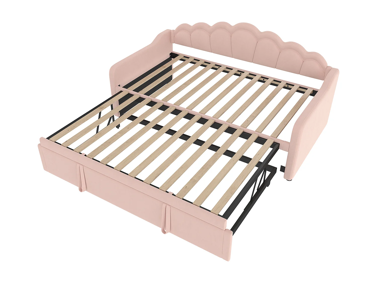 Lit enfant gigogne 90x200cm avec LED Convertible en lit adulte 180x200cm, velours, rose, sans matelas