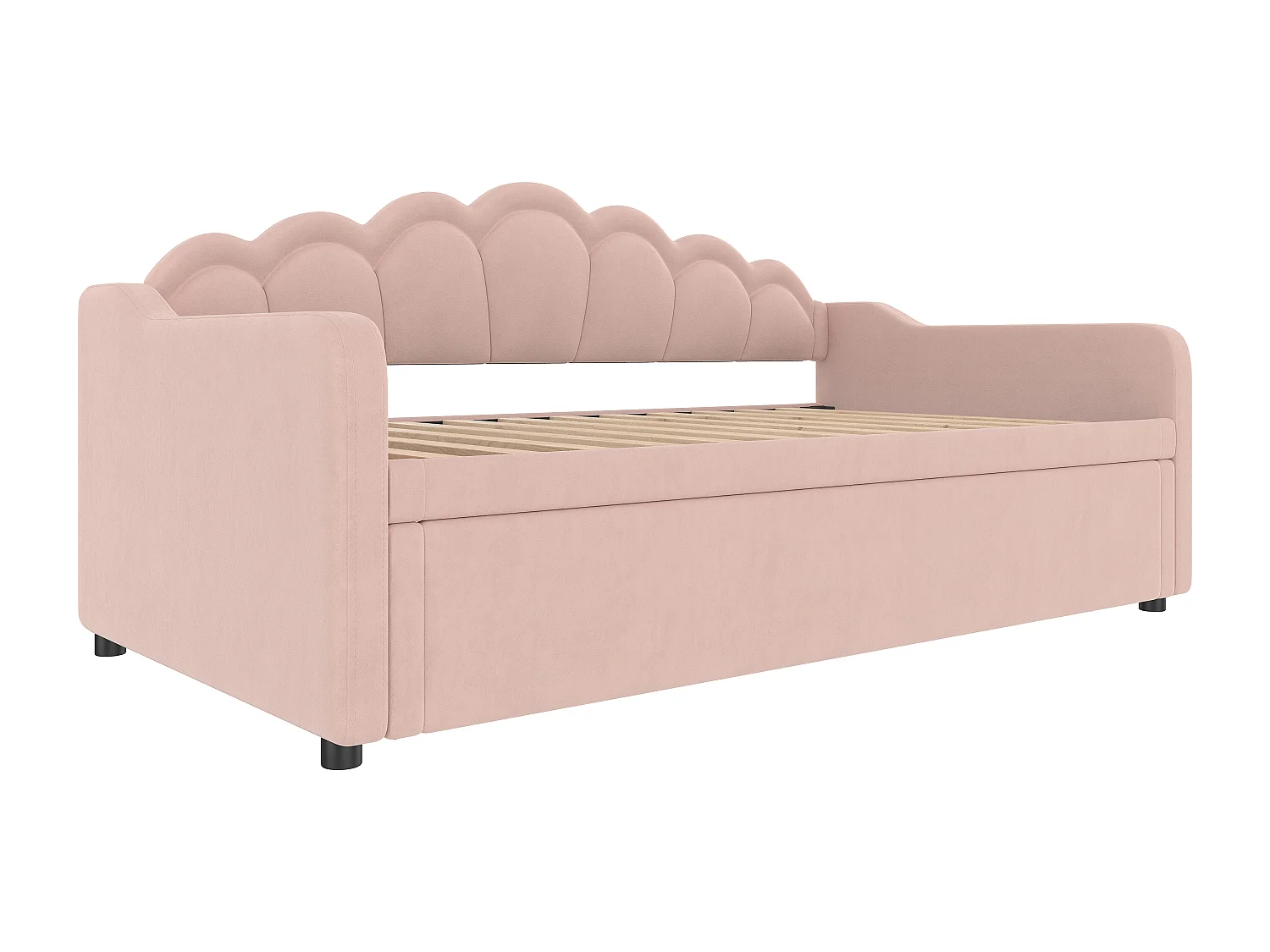 Cama gaveta infantil 90x200 cm com LED, conversível em cama para adultos 180x200 cm, veludo, rosa, sem colchão