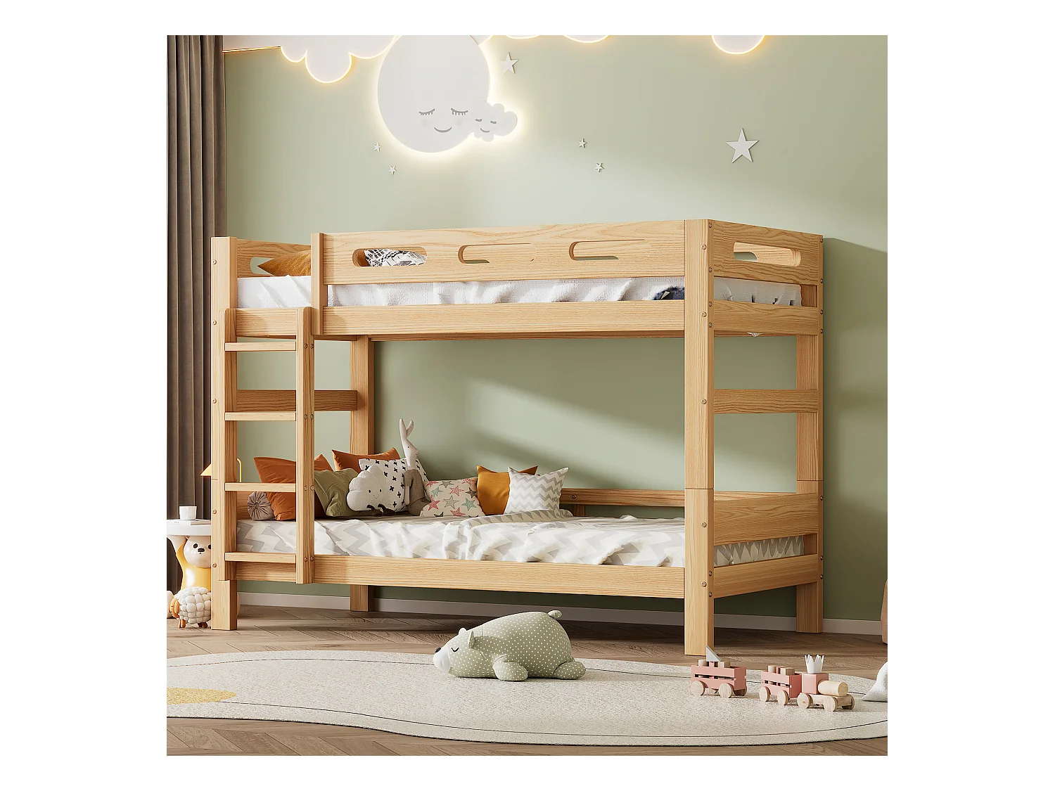 Lit superposé enfant 90x200cm transformable en 2 lits simples, cadre en pin stable, coloris naturel, sans matelas