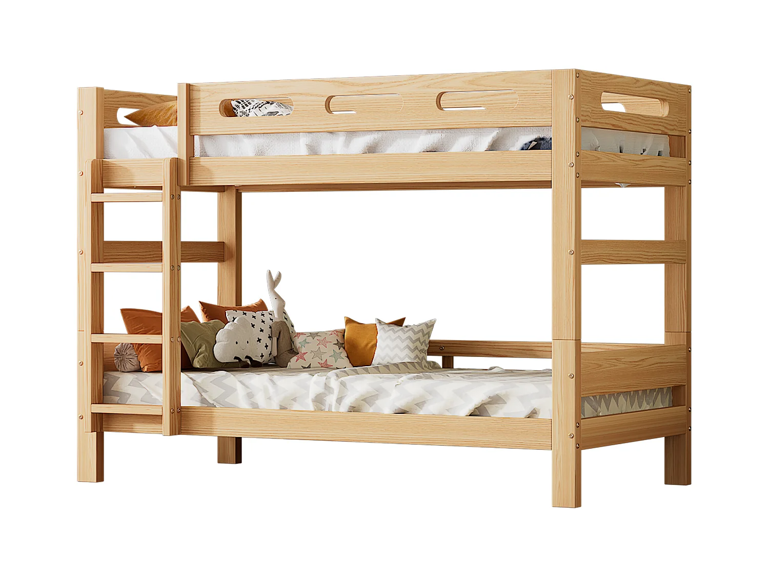 Lit superposé enfant 90x200cm transformable en 2 lits simples, cadre en pin stable, coloris naturel, sans matelas