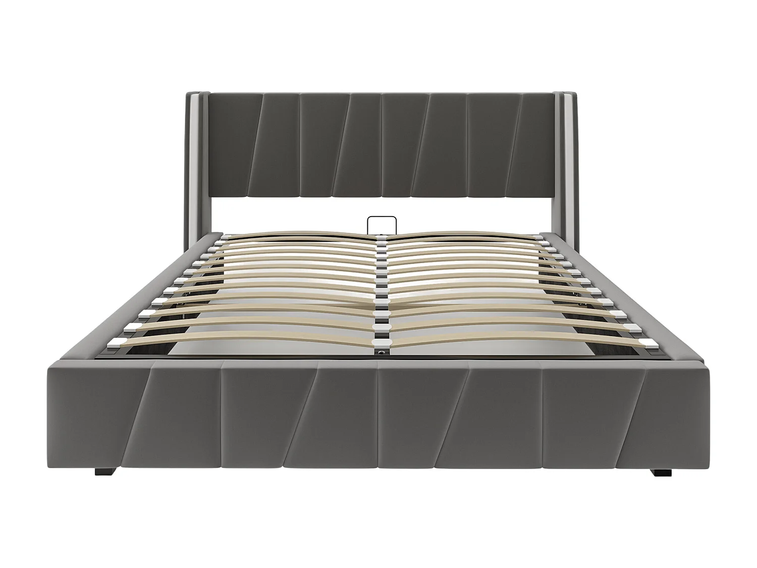 Lit coffre adulte 160x200cm avec LED + port USB sur le côté, velours, sans matelas, gris