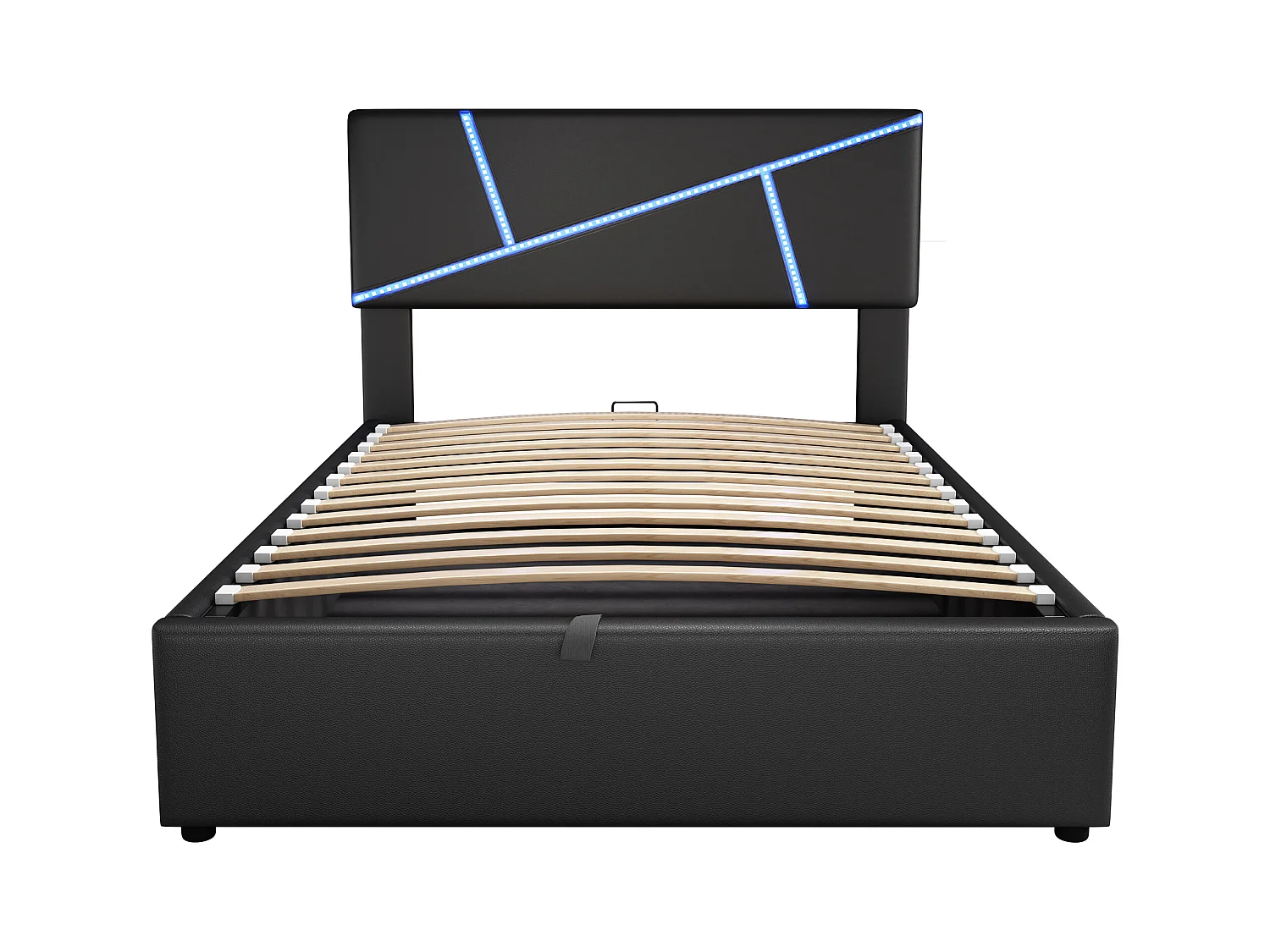 Lit coffre adulte 90x200cm in simili cuir avec LED, Sommier à lattes, sans matelas, noir