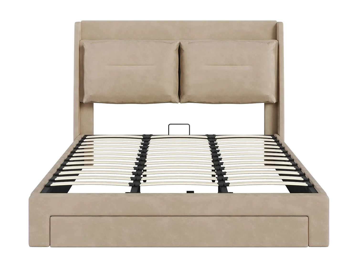 Lit coffre adulte 180x200 cm beige en velours, avec tiroir de rangement + LED, sans matelas