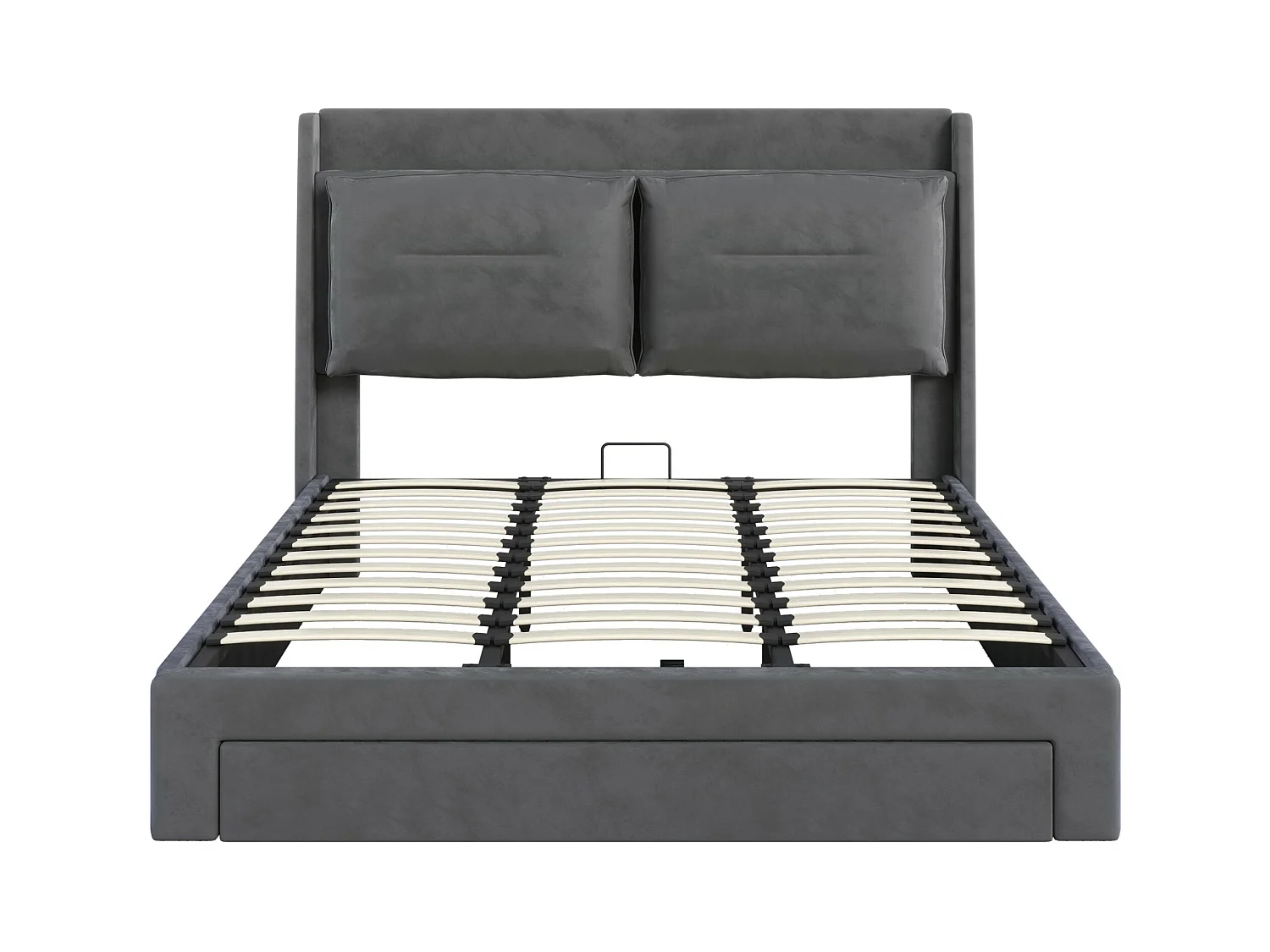 Opbergbed 180x200 cm in grijs fluweel met lade en LED-verlichting, zonder matras