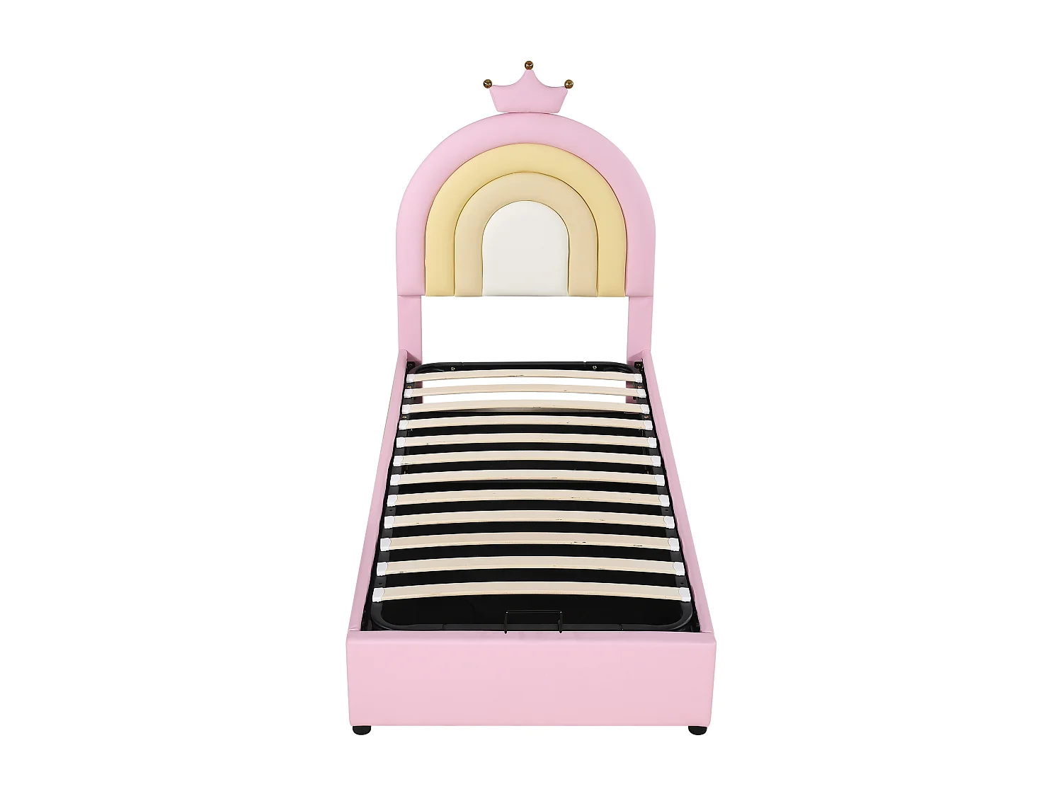 Lit coffre enfant 90x200cm rose en pu, avec tête de lit réglable, Sommier à lattes, sans matelas