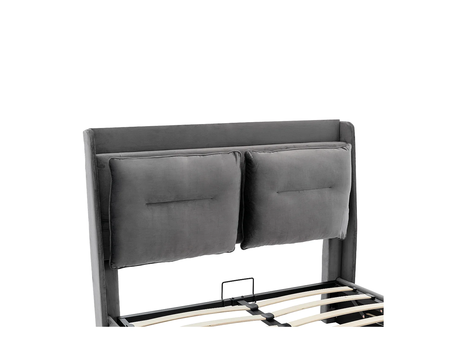 Lit coffre adulte 140x200 cm gris en velours, avec tiroirs de rangement + LED, sans matelas