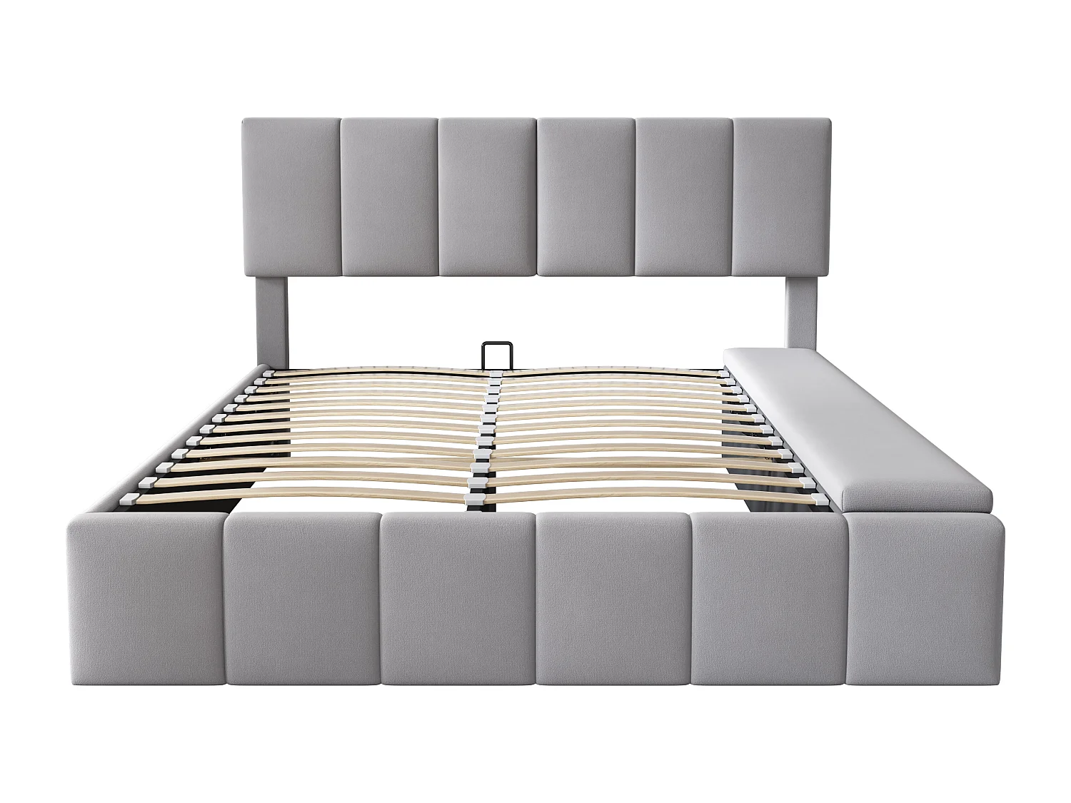 Cama baú para adultos 160x200 cm com armazenamento lateral, veludo, cinza, estrado de ripas, sem colchão