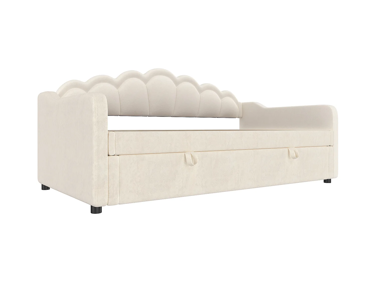 Lit coffre enfant 90x200cm beige en velours avec LED, Sommier à lattes, sans matelas