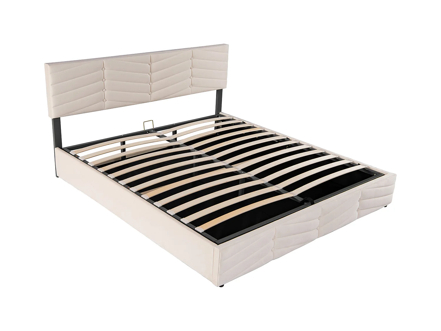 Letto contenitore matrimoniale 180 x 200 cm con rete a doghe, in velluto, senza materasso, colore beige