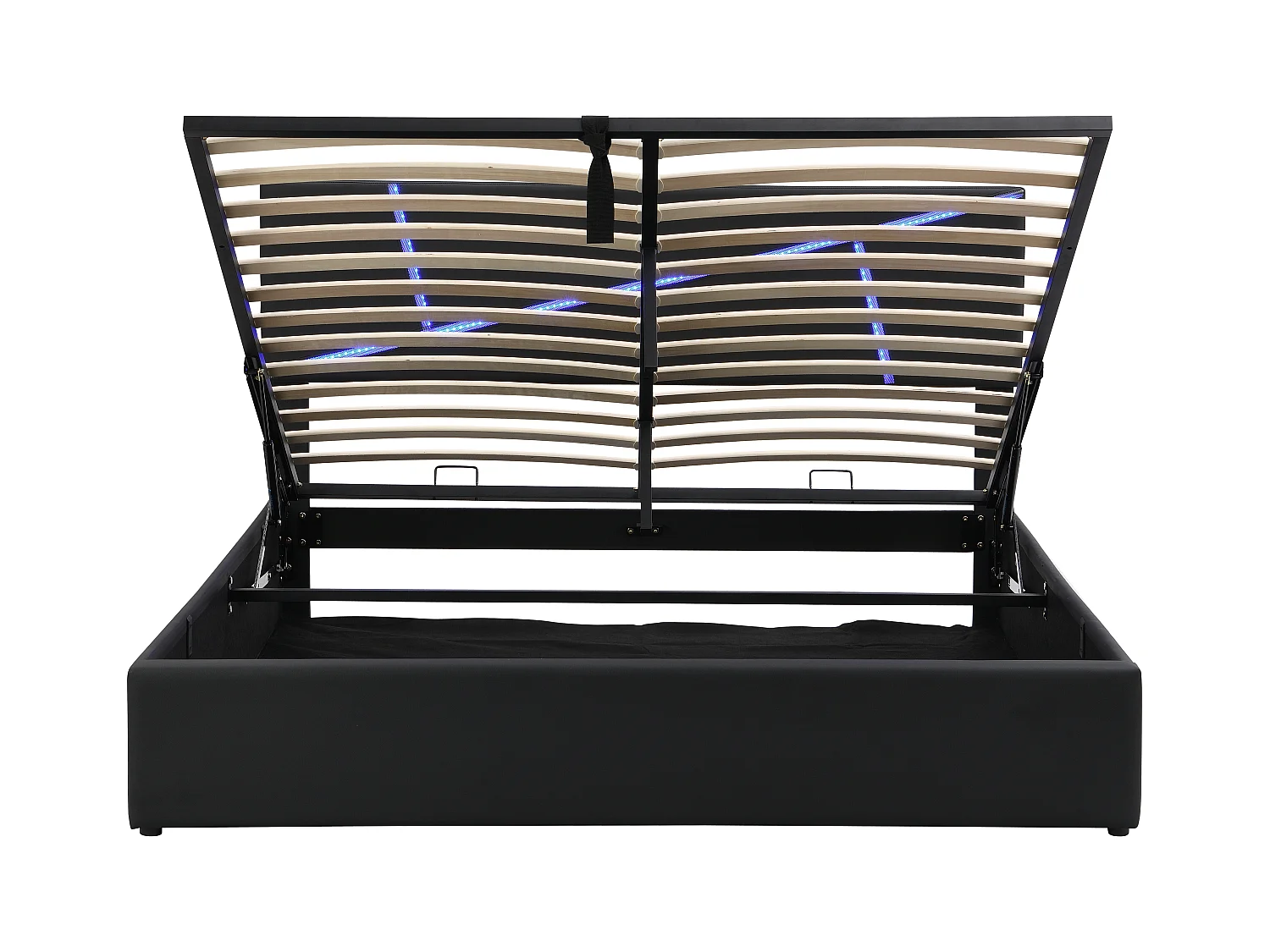 Lit coffre adulte 140x200cm in simili cuir avec LED, Sommier à lattes, sans matelas, noir