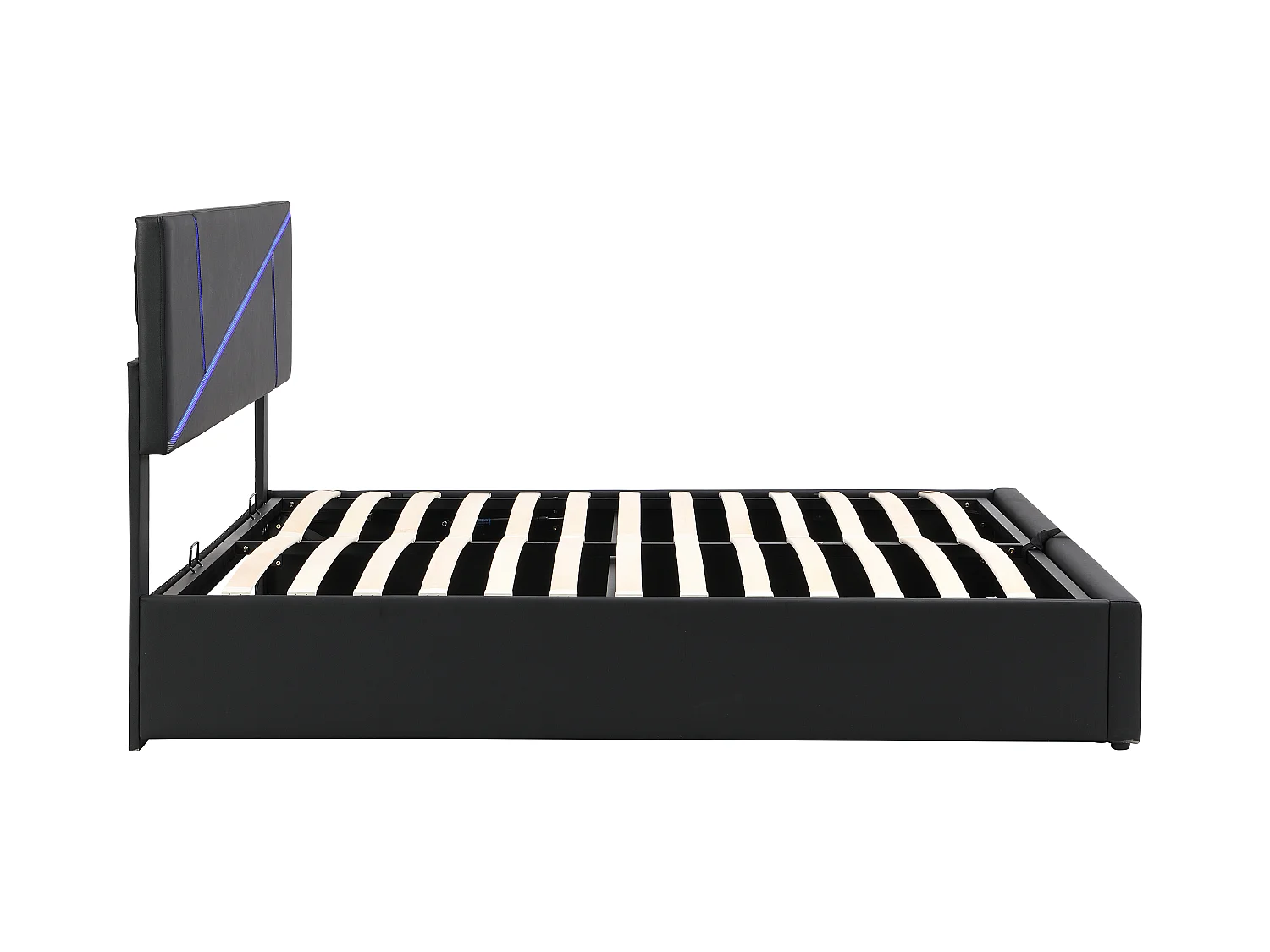 Lit coffre adulte 140x200cm in simili cuir avec LED, Sommier à lattes, sans matelas, noir