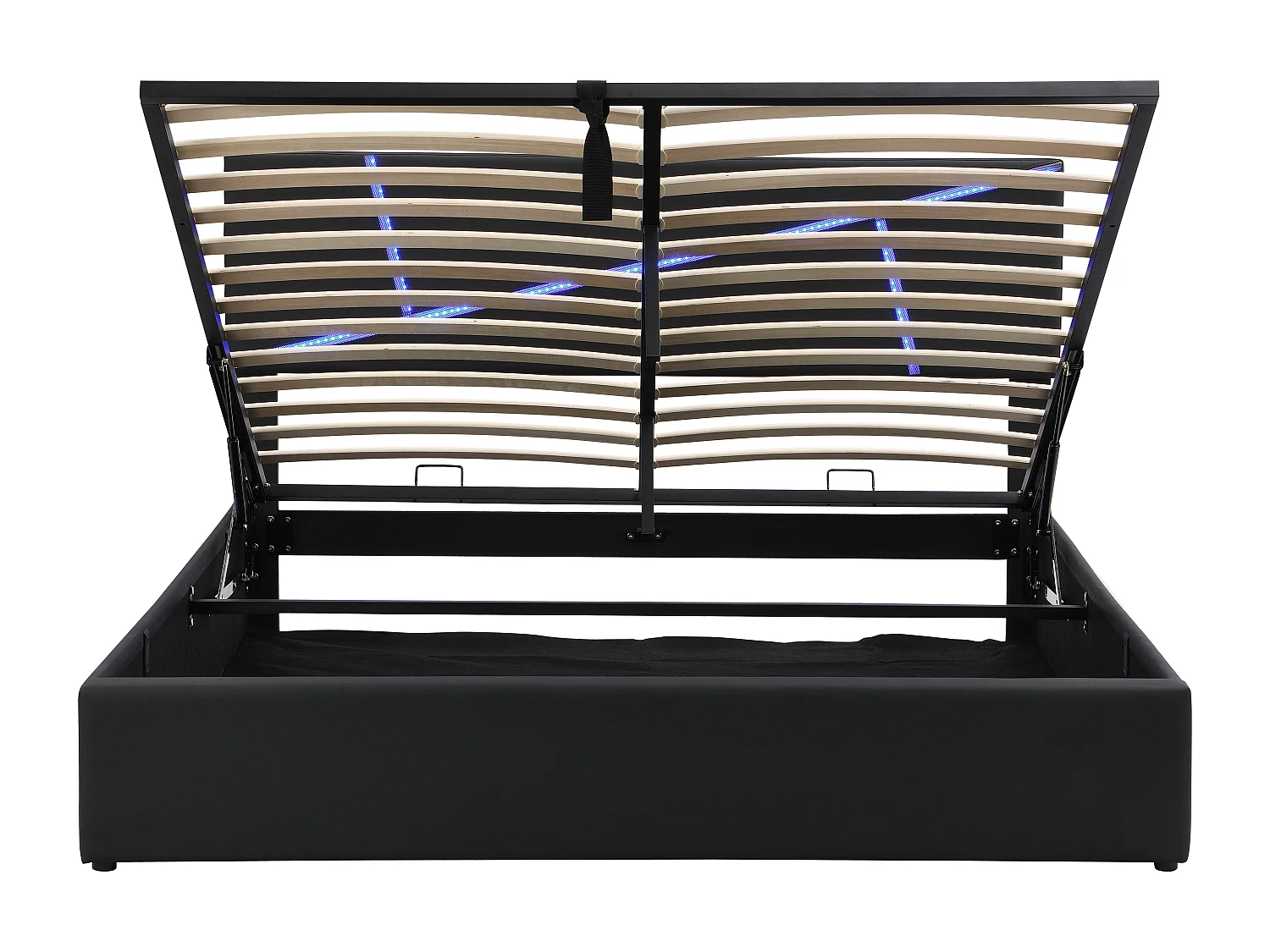 Lit coffre adulte 140x200cm in simili cuir avec LED, Sommier à lattes, sans matelas, noir