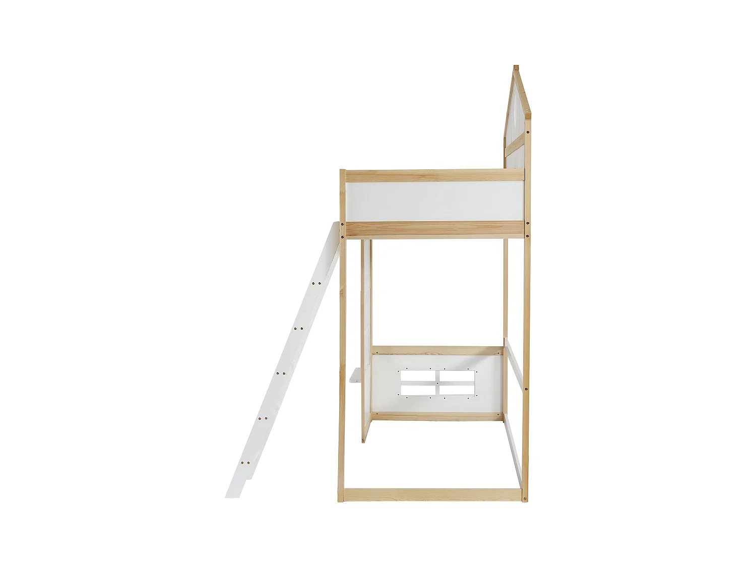 Lit superposé enfant 90x200 cm avec 1 sommier à lattes, antichute, pin + MDF, blanc + naturel