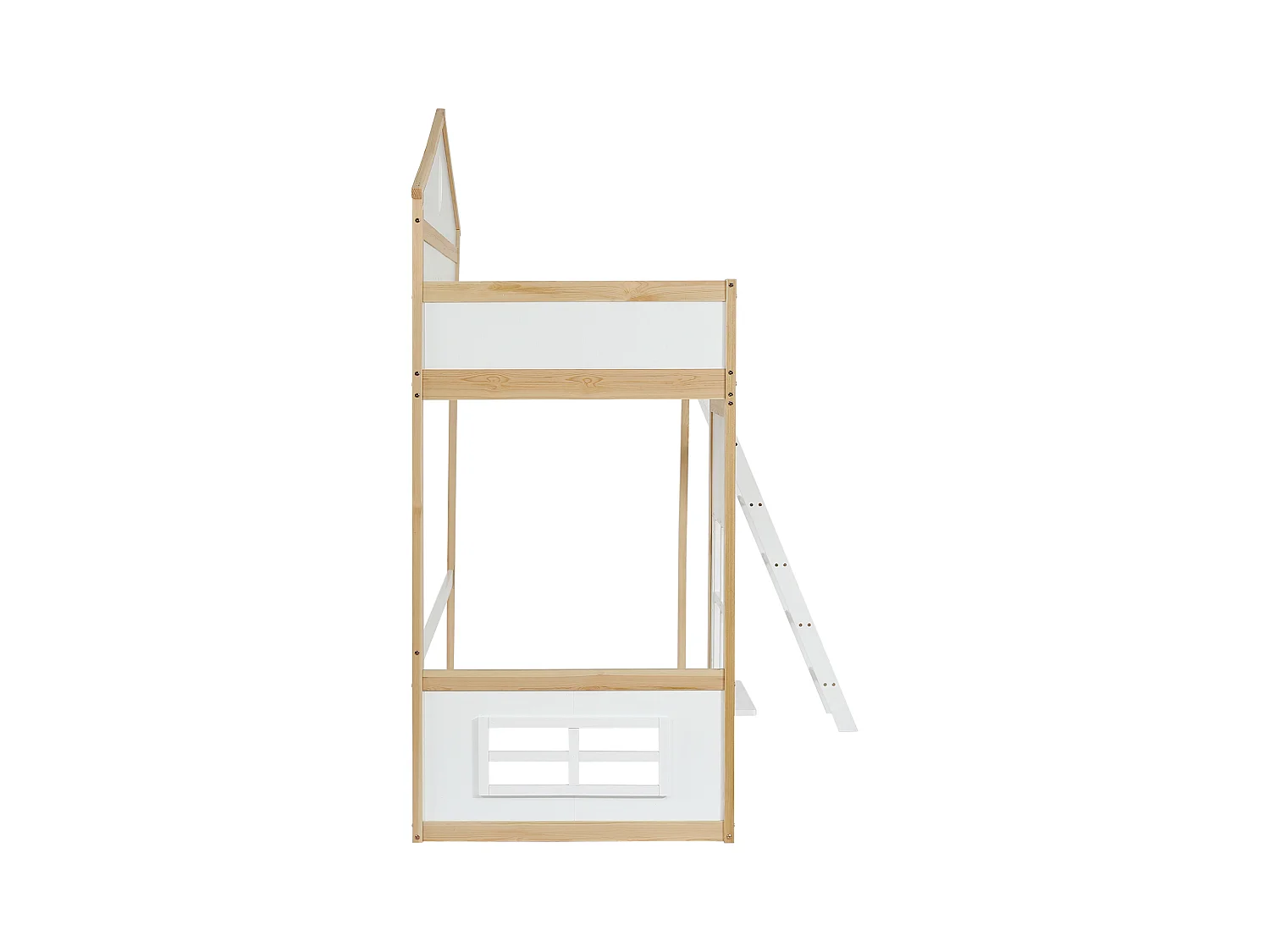 Lit superposé enfant 90x200 cm avec 1 sommier à lattes, antichute, pin + MDF, blanc + naturel