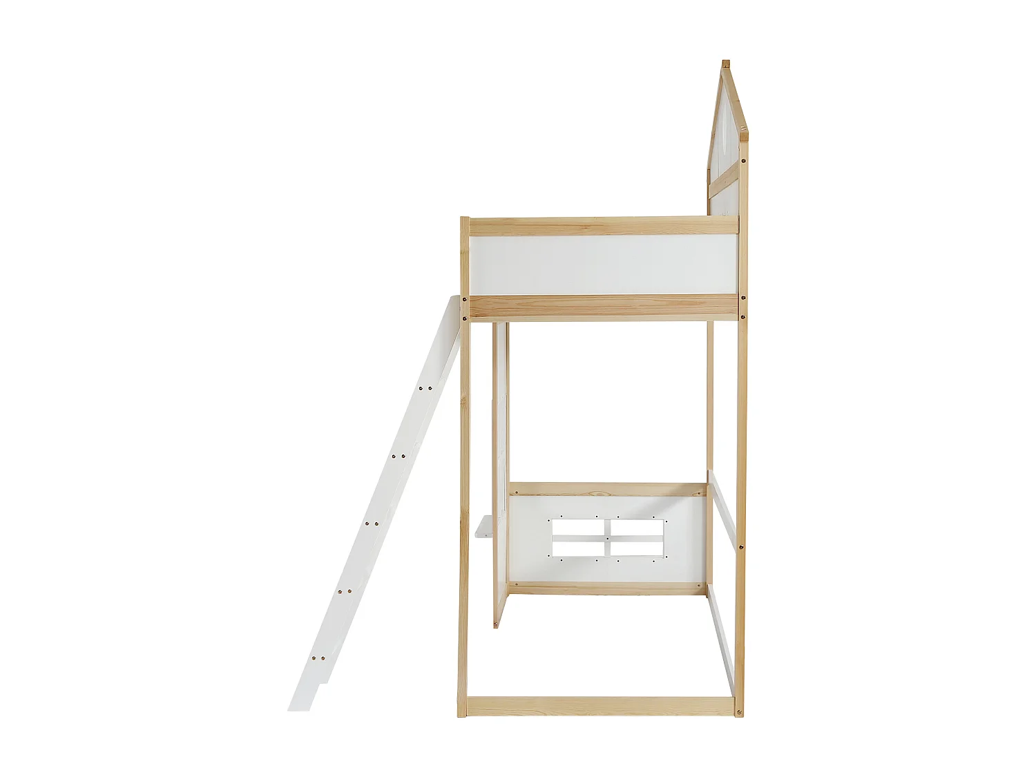 Lit superposé enfant 90x200 cm avec 1 sommier à lattes, antichute, pin + MDF, blanc + naturel