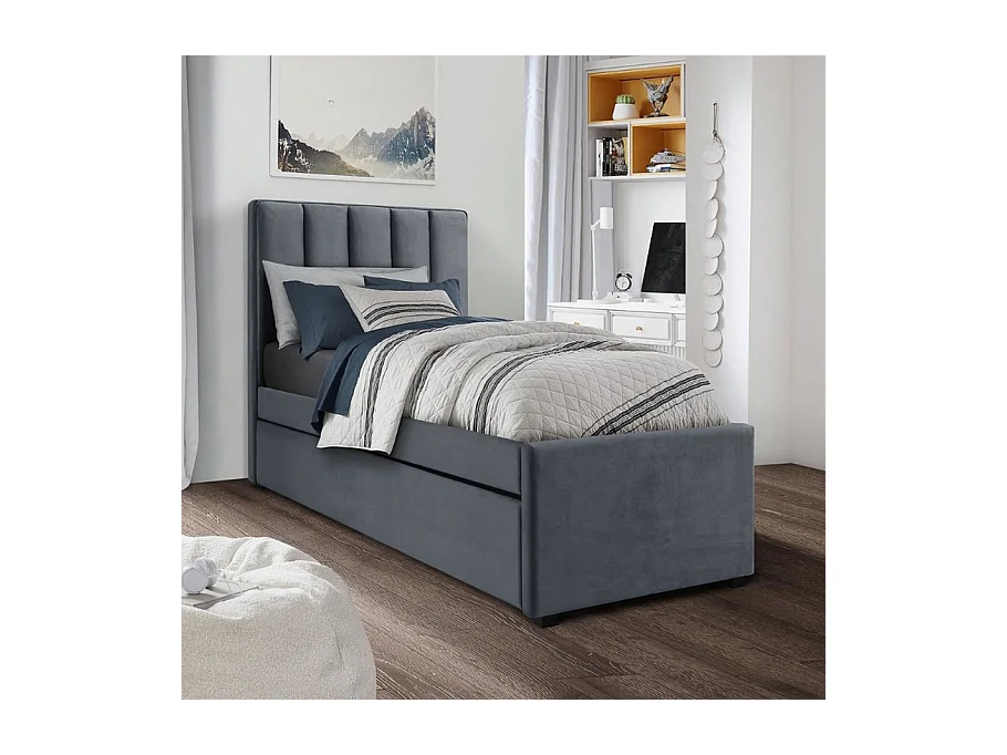 Letto a scomparsa grigio 90 x 200 cm con rete a doghe Tom