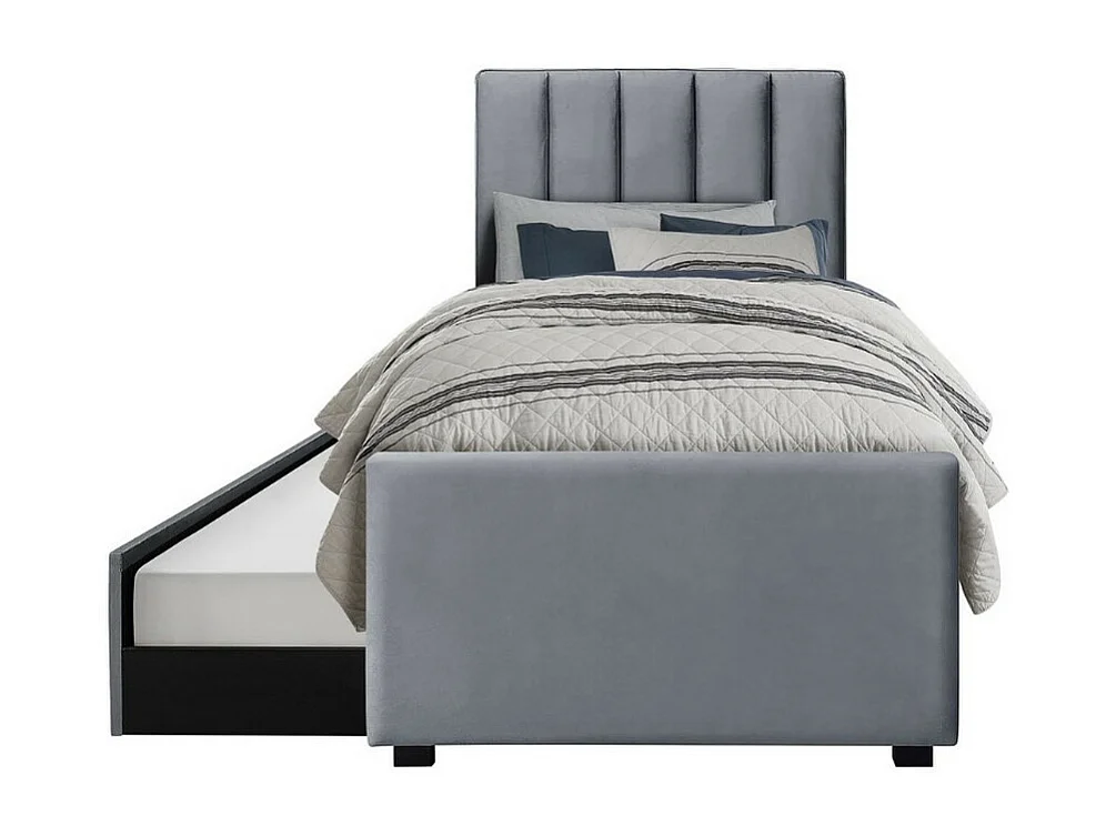 Lit gigogne 90 x 200cm gris avec sommier a lattes Tom