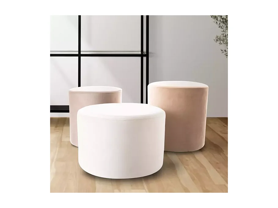Pouf rond en velours 43 x 32 cm beige foncé DELTA