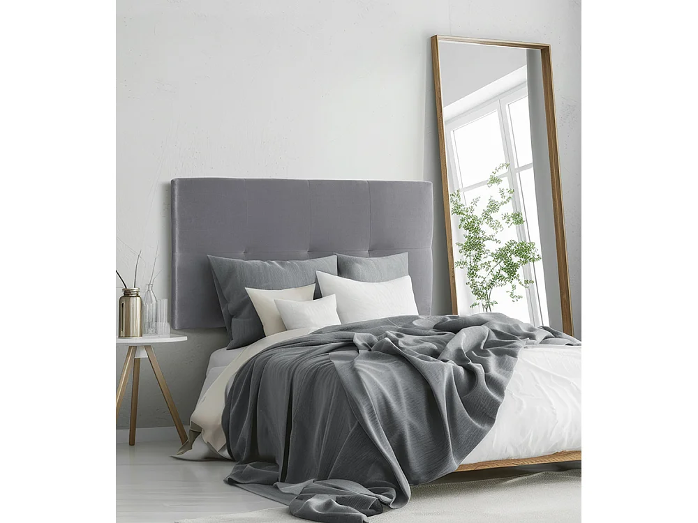 Cabecero de cama de 50x105x4 cm de plancha de madera y en terciopelo en color gris Jensen