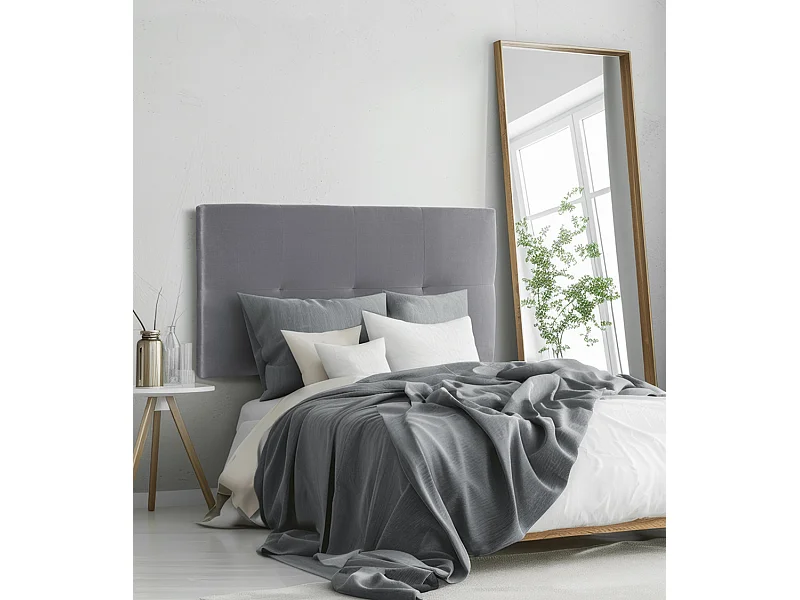 Cabecero de cama de 50x105x4 cm de plancha de madera y en terciopelo en color gris Jensen