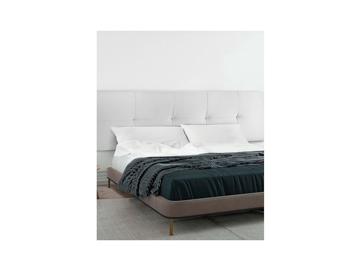 Cabecero de cama de 50x150x4 cm de plancha de madera y en polipiel en color blanco Jensen