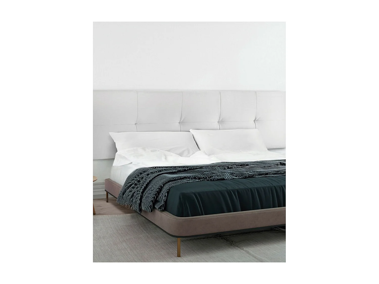 Cabecero de cama de 50x150x4 cm de plancha de madera y en polipiel en color blanco Jensen