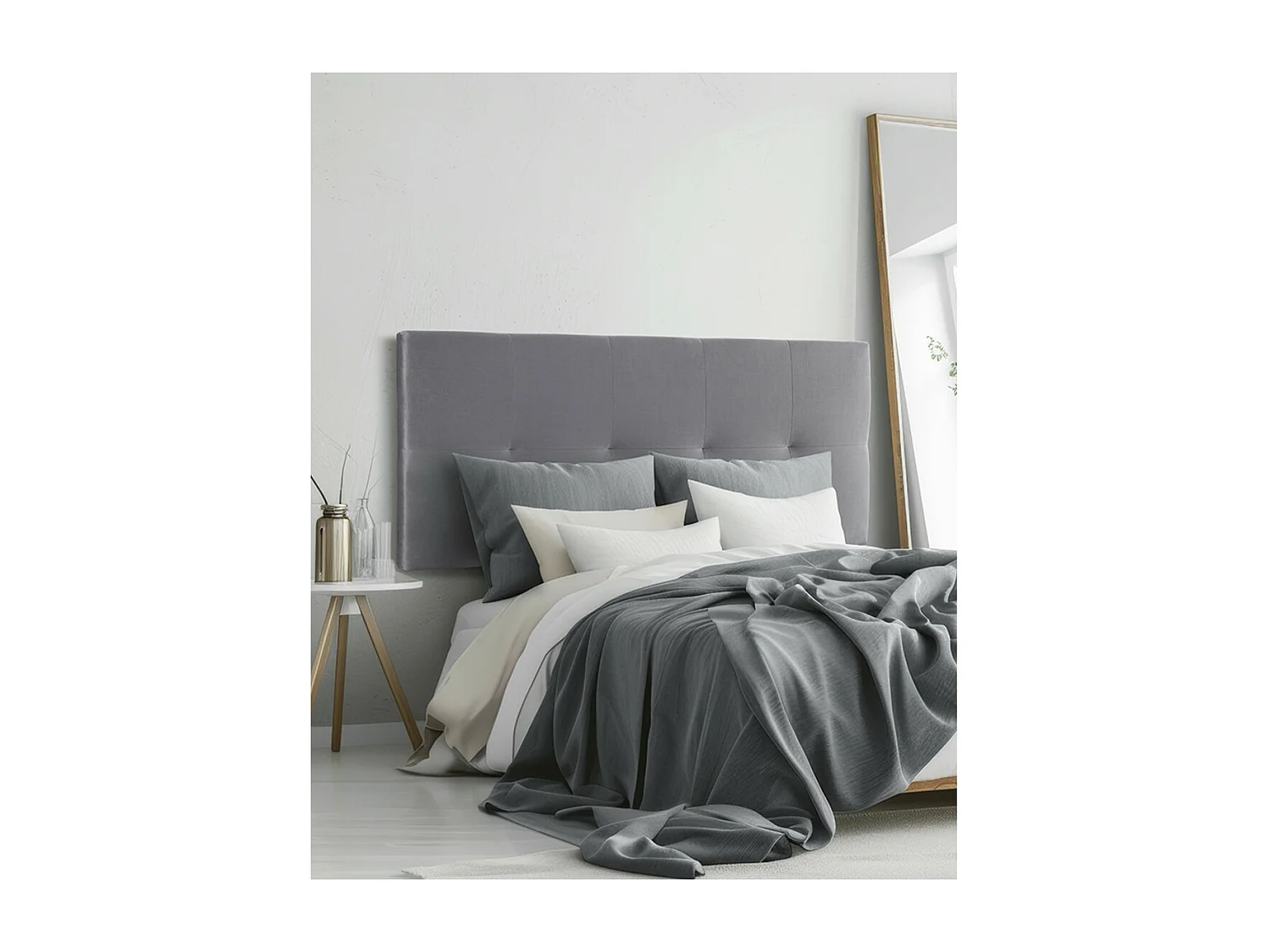 Cabecero de cama de 50x150x4 cm de plancha de madera y en terciopelo en color gris Jensen