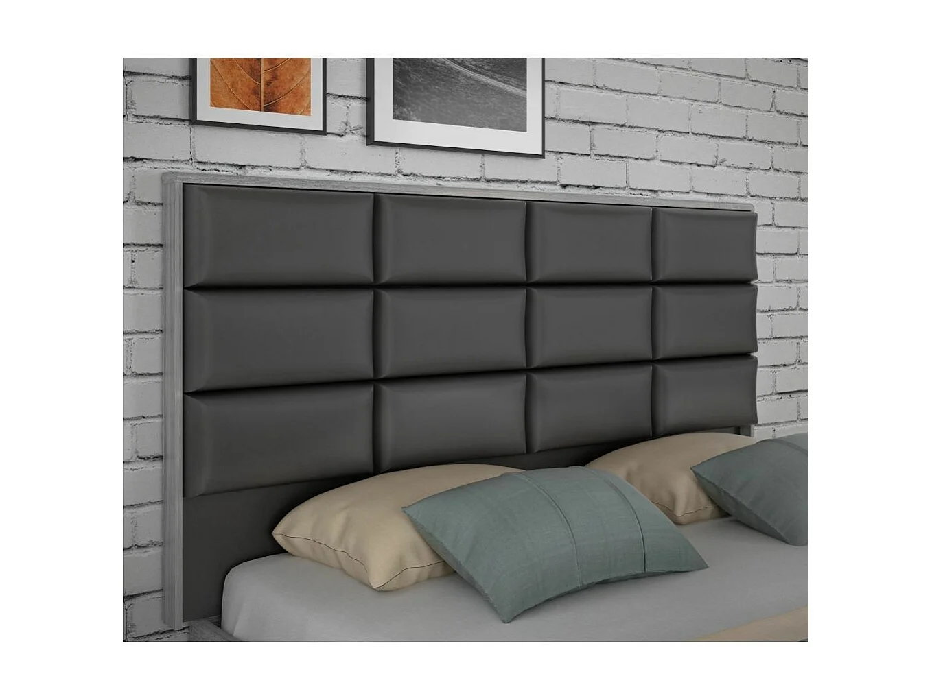 Cabecero de 87x170x11 cm con diseño de cuarterones en polipiel en color gris Saturn