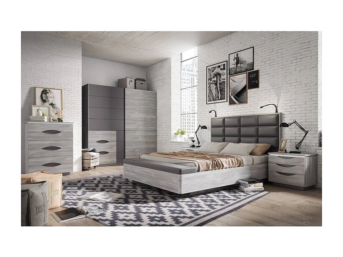 Cabecero de 87x170x11 cm con diseño de cuarterones en polipiel en color gris Saturn