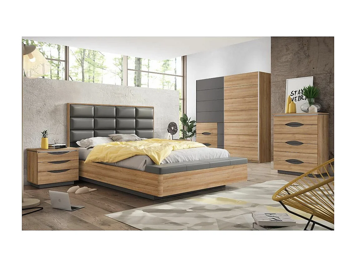 Cabecero de 87x170x11 cm con diseño de cuarterones en polipiel en color roble Saturn