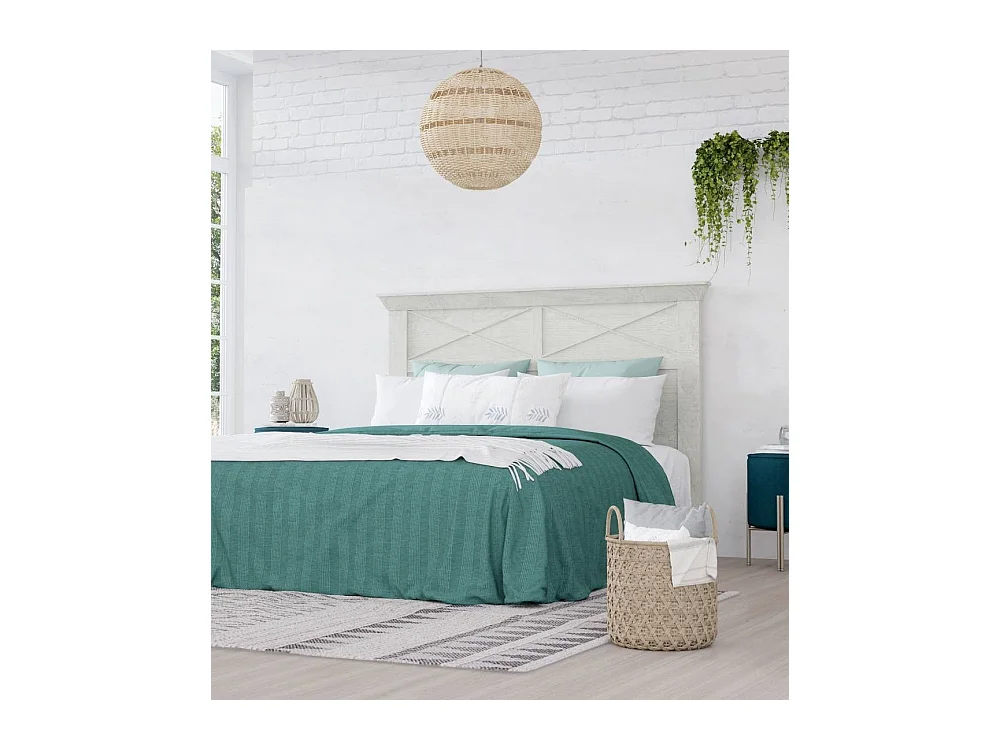 Cabecero de 120x165x8 cm de estilo rústico moderno con patas en color blanco pino Karen