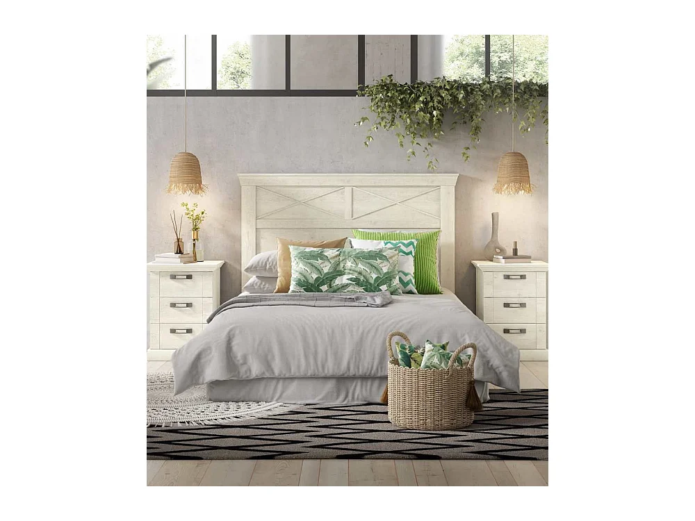 Cabecero de 120x165x8 cm de estilo rústico moderno con patas en color blanco pino Karen