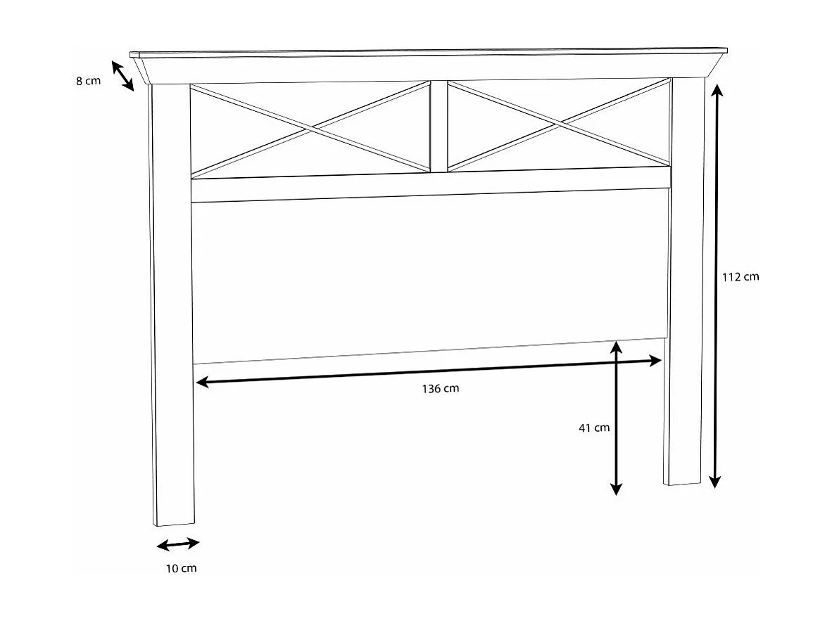 Cabecero de 120x165x8 cm de estilo rústico moderno con patas en color blanco pino Karen