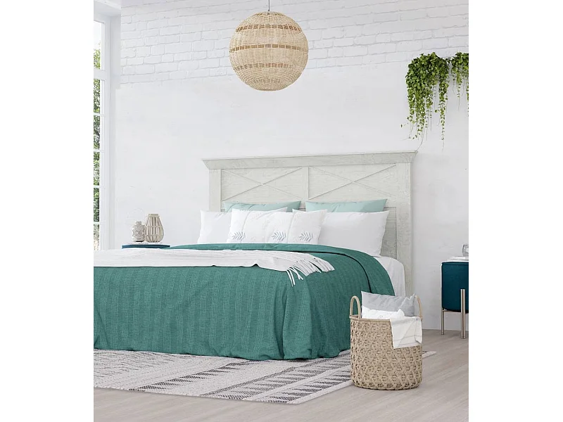 Cabecero de 120x165x8 cm de estilo rústico moderno con patas en color blanco pino Karen