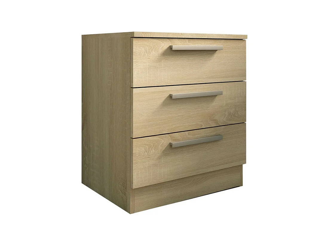 Mesita de noche de 50x40x59 cm con 3 cajones en madera aglomerada en color roble Cube 3