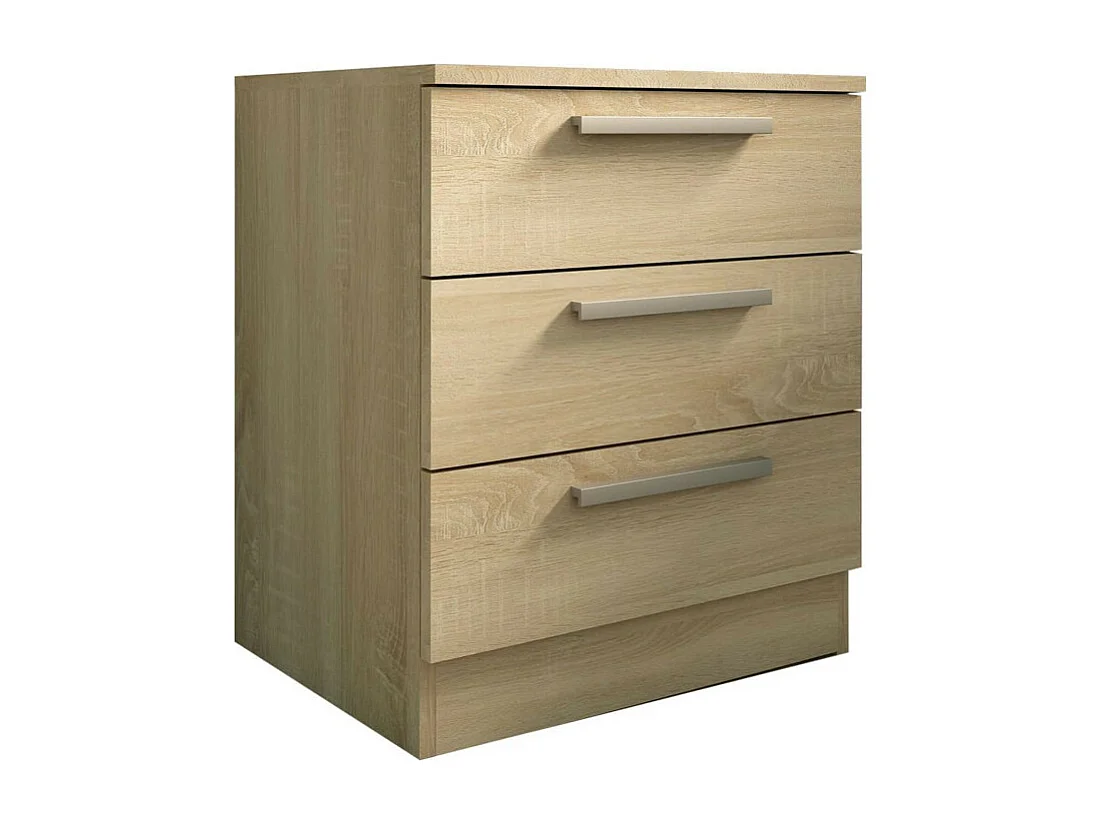 Mesita de noche de 50x40x59 cm con 3 cajones en madera aglomerada en color roble Cube 3