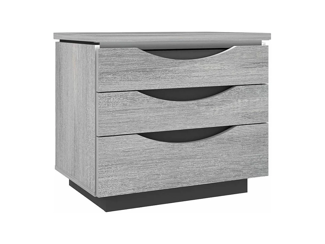 Mesita de noche de 54x61x42 cm con 3 cajones y zócalo de melamina en color gris Saturn