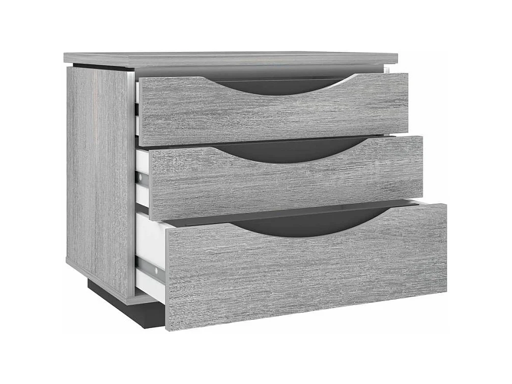 Mesita de noche de 54x61x42 cm con 3 cajones y zócalo de melamina en color gris Saturn