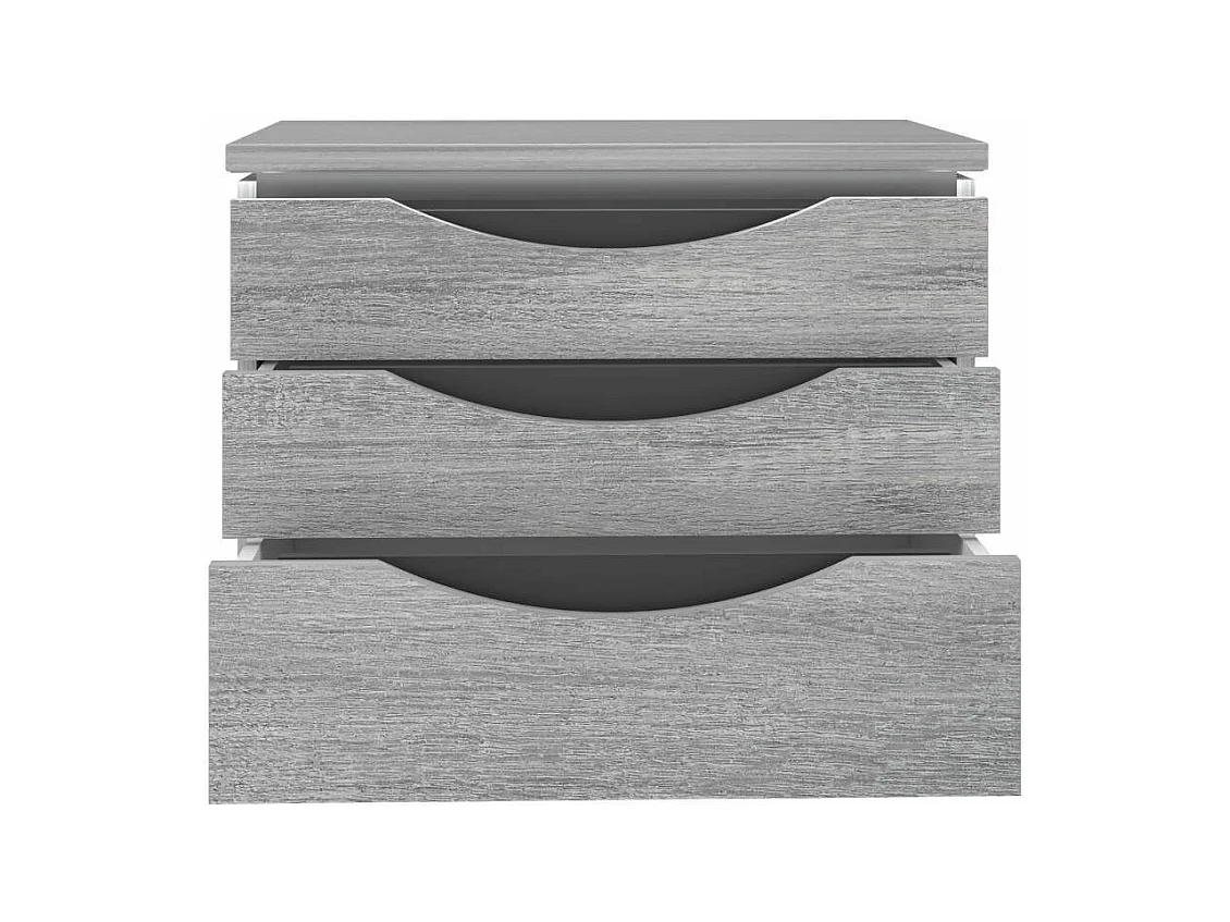 Mesita de noche de 54x61x42 cm con 3 cajones y zócalo de melamina en color gris Saturn