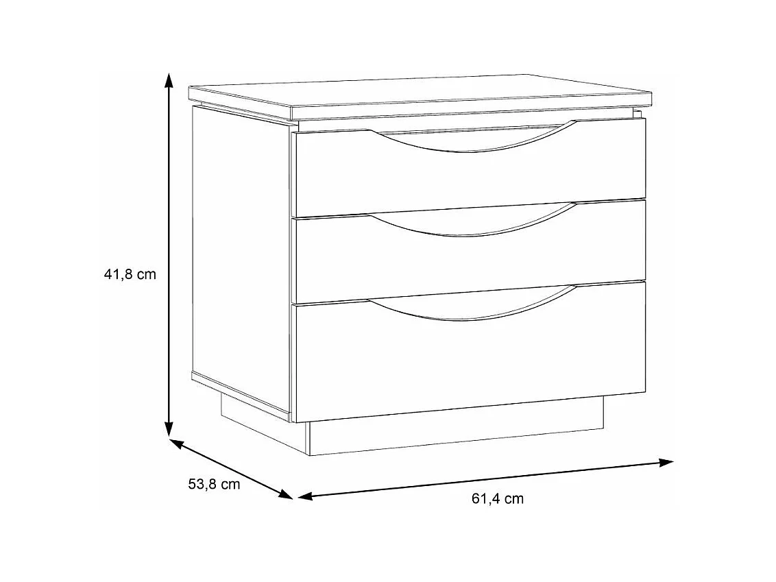 Mesita de noche de 54x61x42 cm con 3 cajones y zócalo de melamina en color gris Saturn