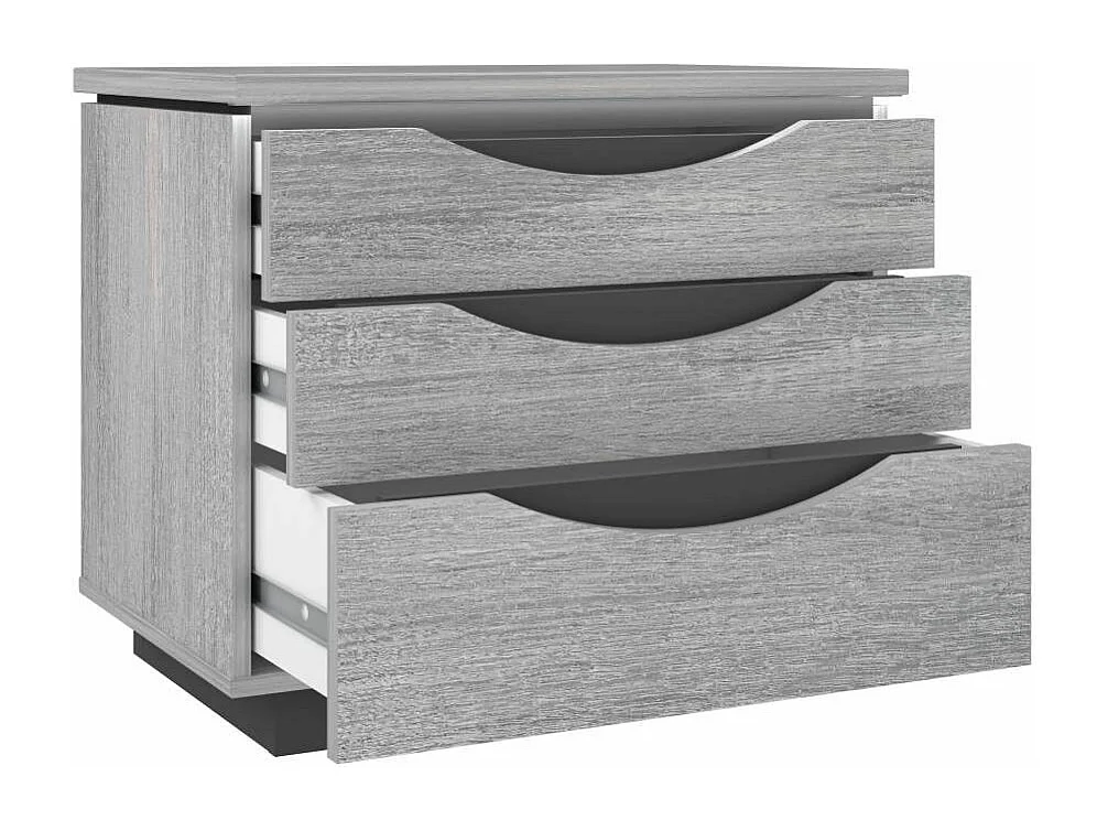 Mesita de noche de 54x61x42 cm con 3 cajones y zócalo de melamina en color gris Saturn