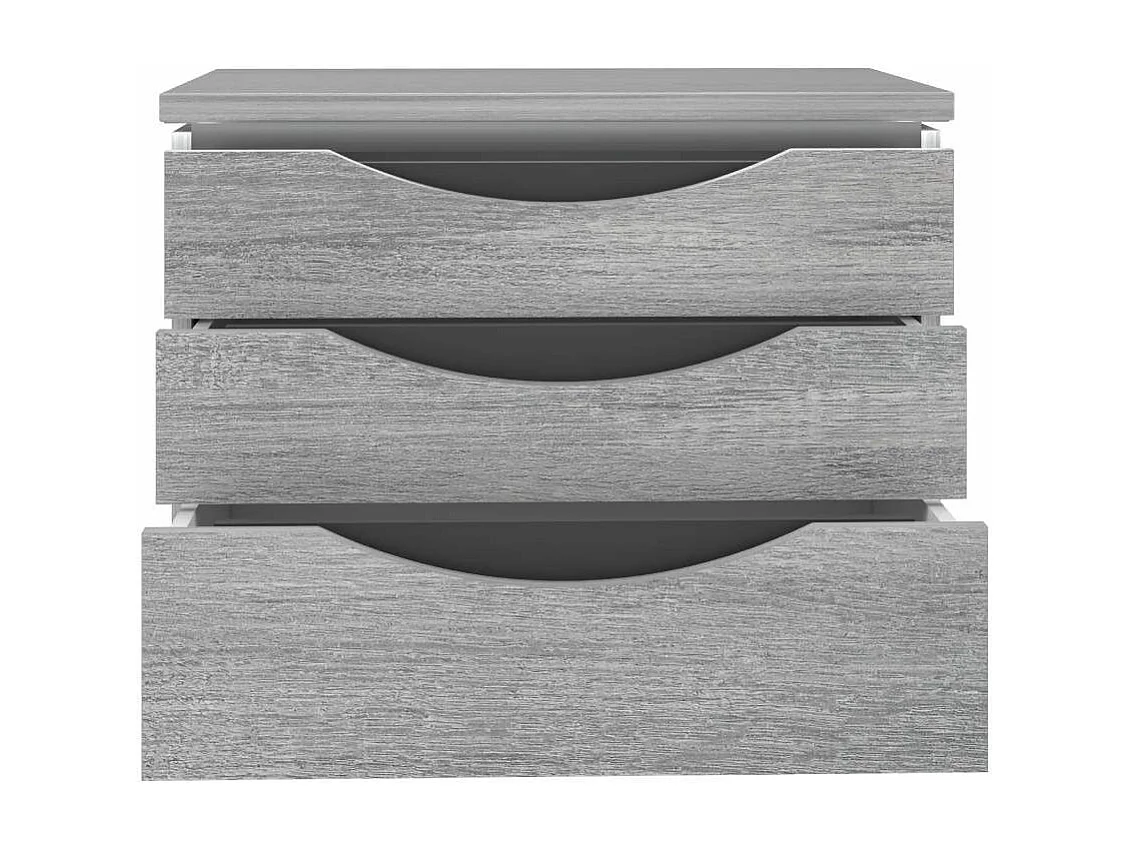 Mesita de noche de 54x61x42 cm con 3 cajones y zócalo de melamina en color gris Saturn