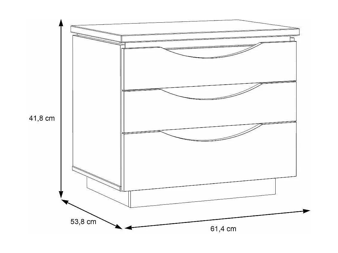 Mesita de noche de 54x61x42 cm con 3 cajones y zócalo de melamina en color gris Saturn