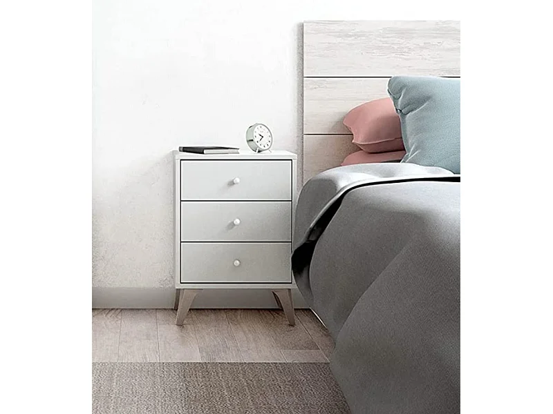 Mesita de noche de 56x40x34 cm con 3 cajones en aglomerado en color blanco Candy
