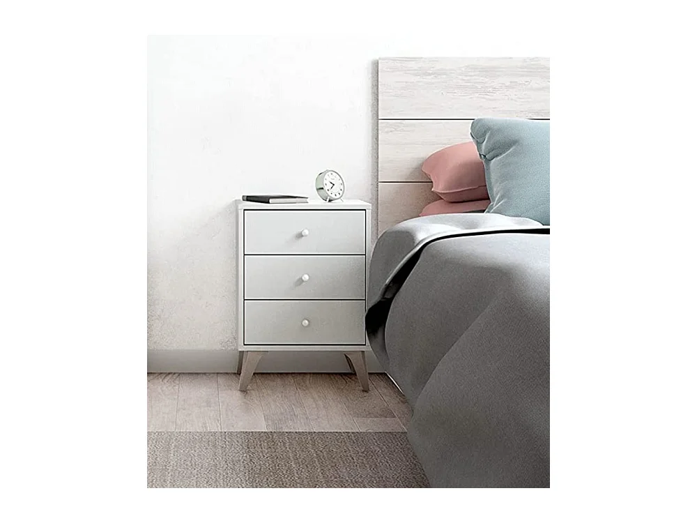 Mesita de noche de 56x40x34 cm con 3 cajones en aglomerado en color blanco Candy