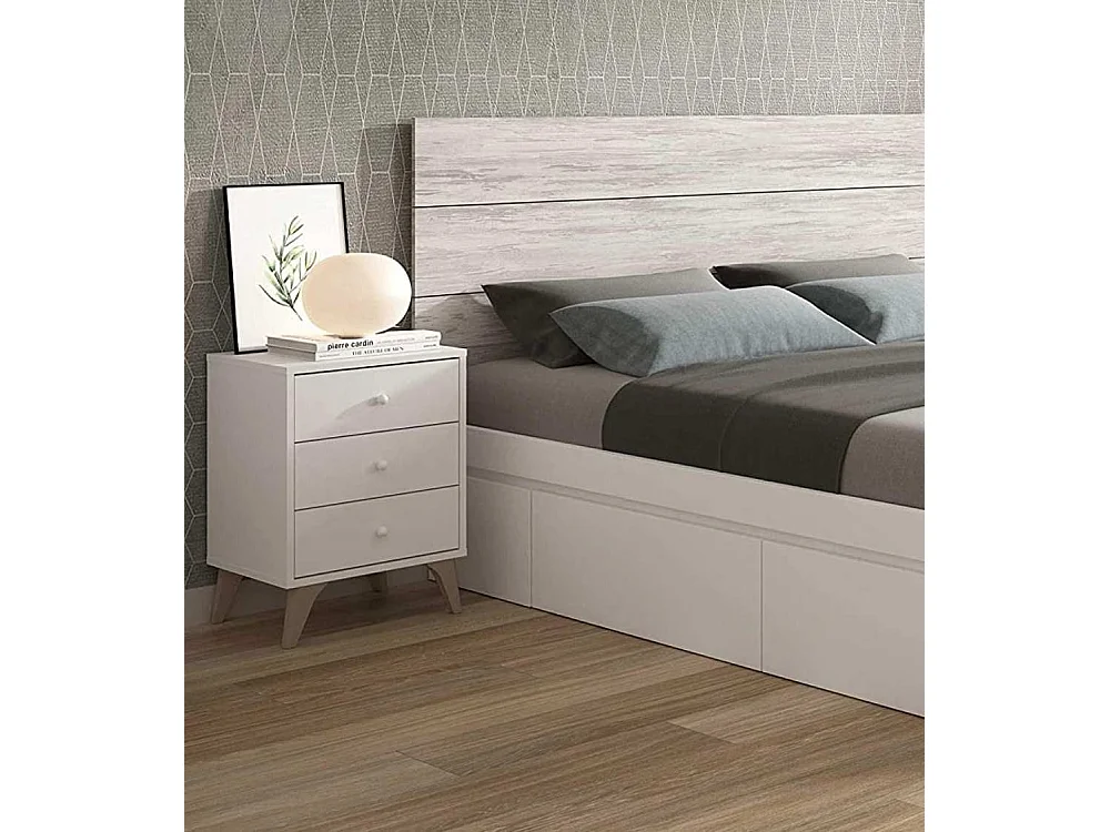 Mesita de noche de 56x40x34 cm con 3 cajones en aglomerado en color blanco Candy